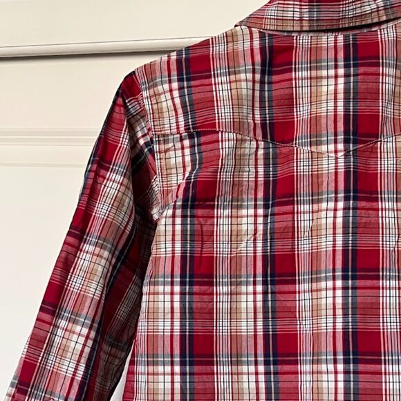 Levi's Pearl Snap Button Red Plaid Long Sleeve Western Cowboy Shirt Small 8-10 - Picture 8 of 11